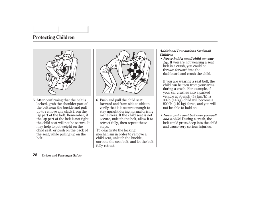 Protecting children | Acura 2003 NSX - Owner's Manual User Manual | Page 31 / 303