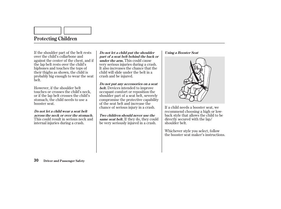 Protecting children | Acura 2003 NSX - Owner's Manual User Manual | Page 33 / 303