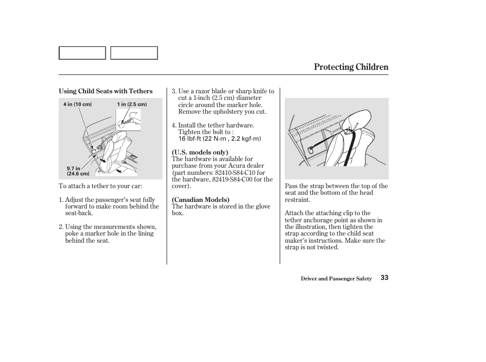 Protecting children | Acura 2003 NSX - Owner's Manual User Manual | Page 36 / 303