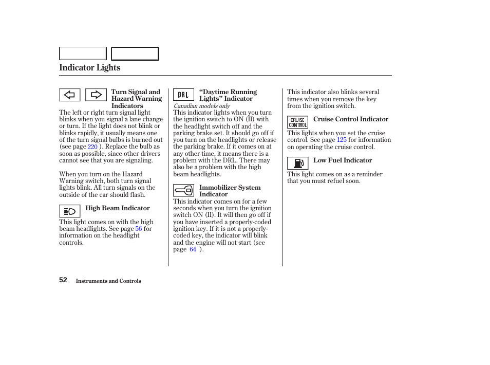 Indicator lights | Acura 2003 NSX - Owner's Manual User Manual | Page 55 / 303