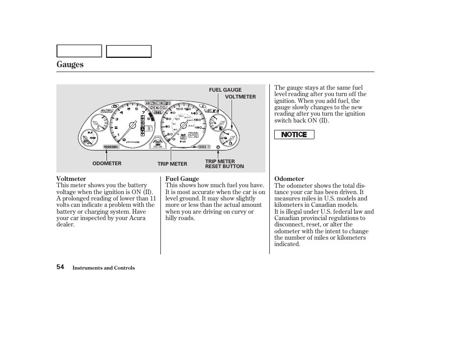 Gauges | Acura 2003 NSX - Owner's Manual User Manual | Page 57 / 303