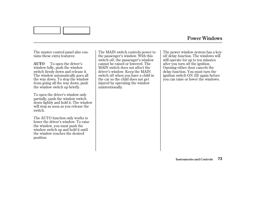 Power windows | Acura 2003 NSX - Owner's Manual User Manual | Page 76 / 303