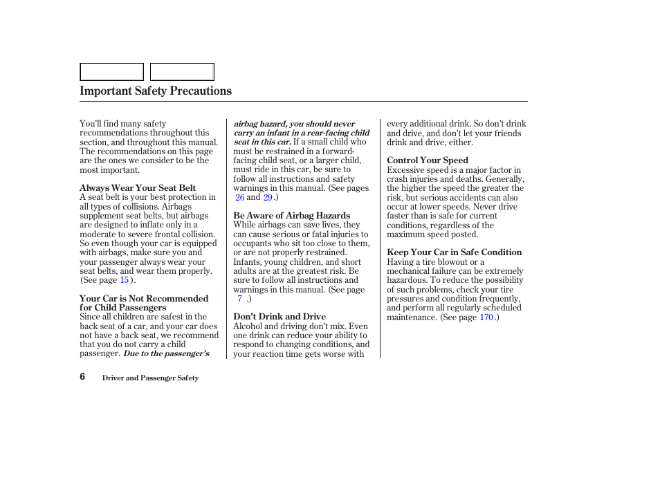 Important safety precautions | Acura 2003 NSX - Owner's Manual User Manual | Page 9 / 303