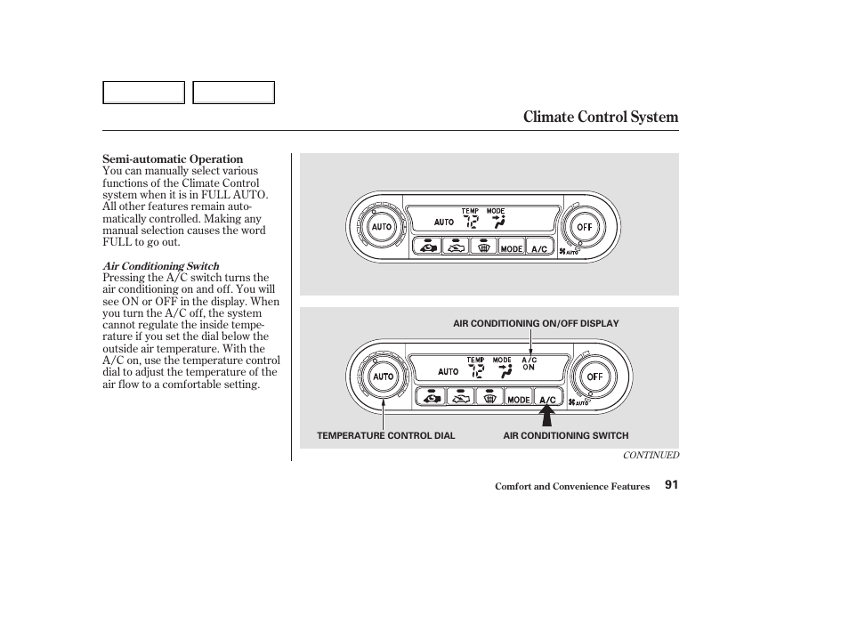 Climate control system | Acura 2003 NSX - Owner's Manual User Manual | Page 94 / 303