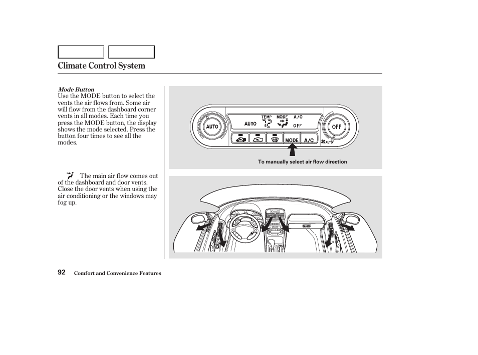 Climate control system | Acura 2003 NSX - Owner's Manual User Manual | Page 95 / 303