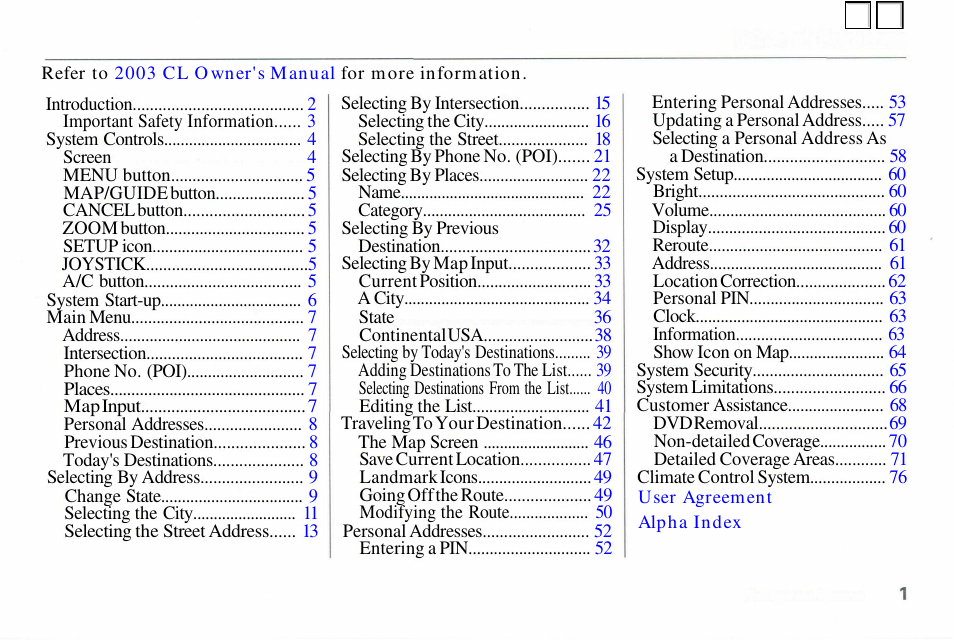 Acura 2003 CL - Navigation Manual User Manual | 3 pages