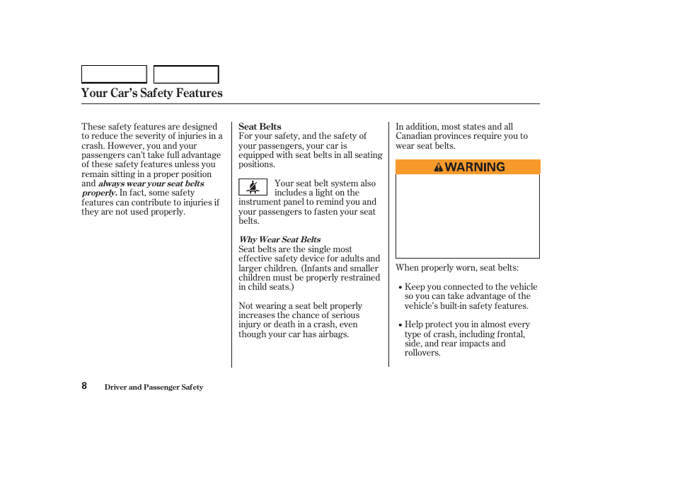 Your car’s safety features | Acura 2003 CL - Owner's Manual User Manual | Page 11 / 355