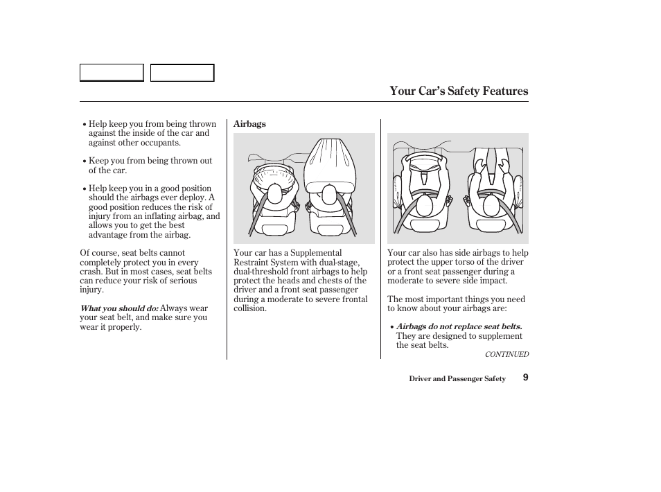 Your car’s safety features | Acura 2003 CL - Owner's Manual User Manual | Page 12 / 355
