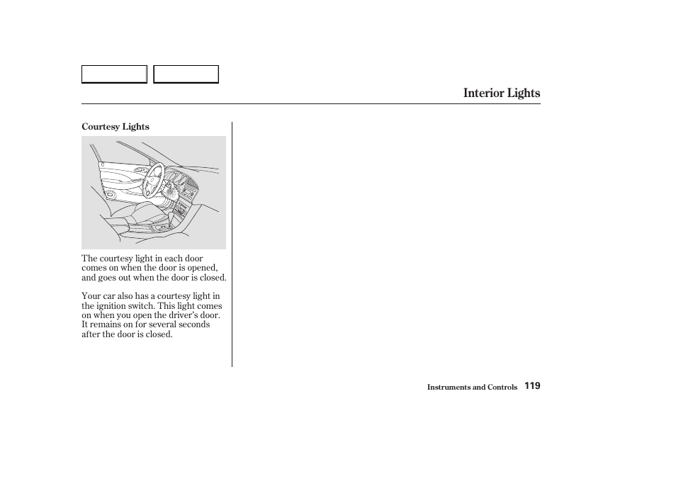 Interior lights | Acura 2003 CL - Owner's Manual User Manual | Page 122 / 355