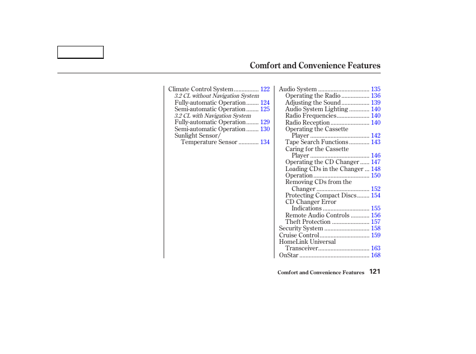 Comfort and convenience features | Acura 2003 CL - Owner's Manual User Manual | Page 124 / 355