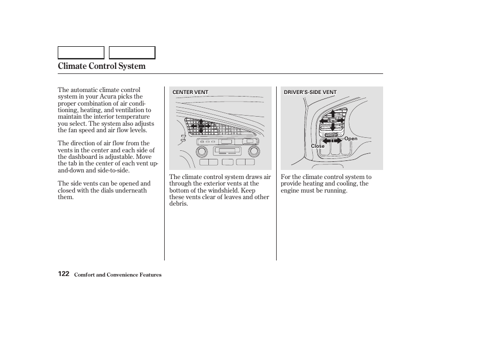 Climate control system | Acura 2003 CL - Owner's Manual User Manual | Page 125 / 355