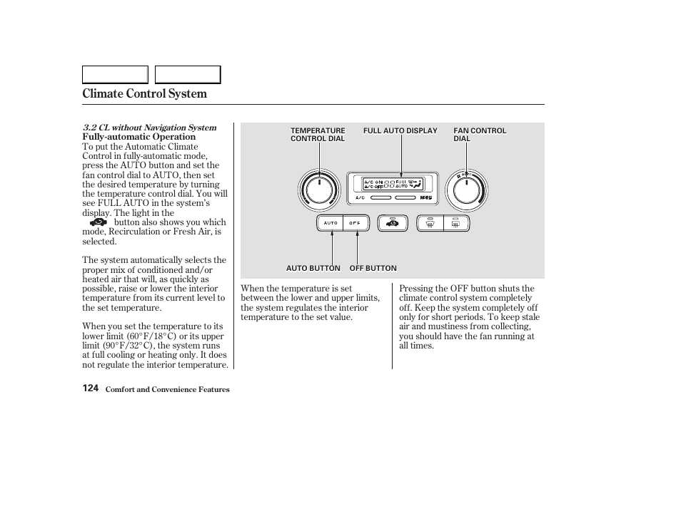 Climate control system | Acura 2003 CL - Owner's Manual User Manual | Page 127 / 355