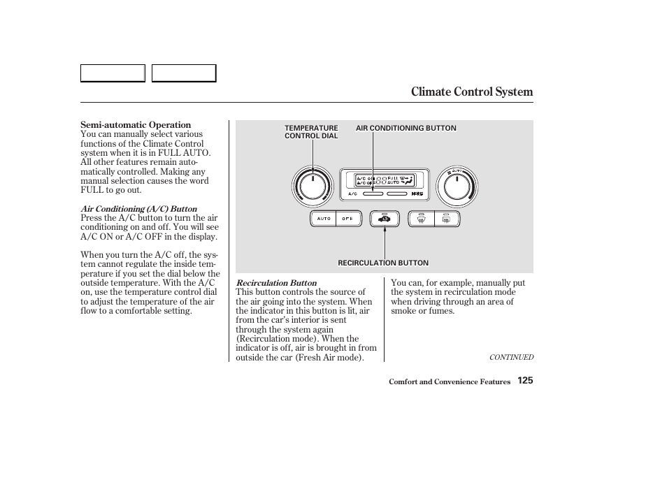 Climate control system | Acura 2003 CL - Owner's Manual User Manual | Page 128 / 355