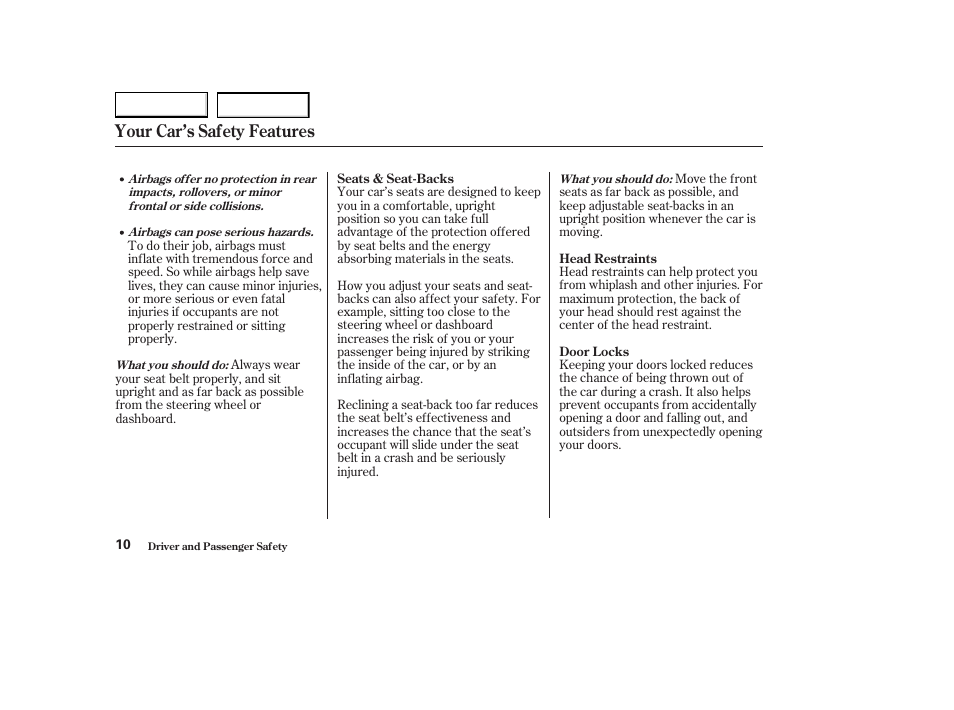 Your car’s safety features | Acura 2003 CL - Owner's Manual User Manual | Page 13 / 355