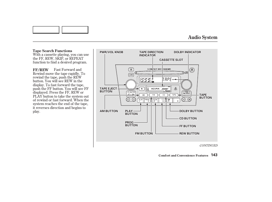 Audio system | Acura 2003 CL - Owner's Manual User Manual | Page 146 / 355
