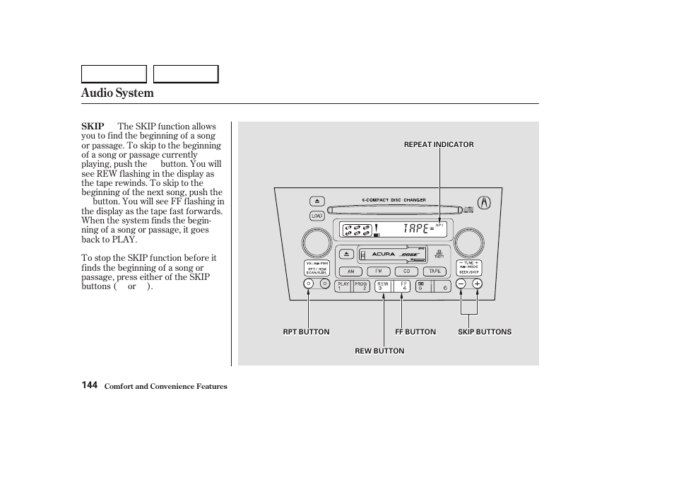 Audio system | Acura 2003 CL - Owner's Manual User Manual | Page 147 / 355