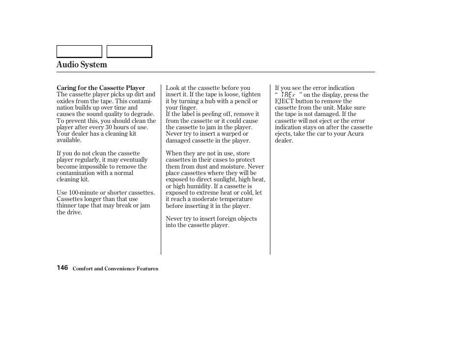 Audio system | Acura 2003 CL - Owner's Manual User Manual | Page 149 / 355