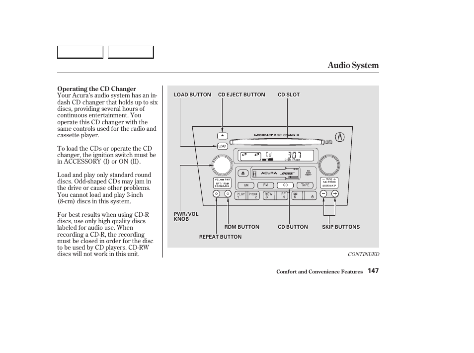 Audio system | Acura 2003 CL - Owner's Manual User Manual | Page 150 / 355