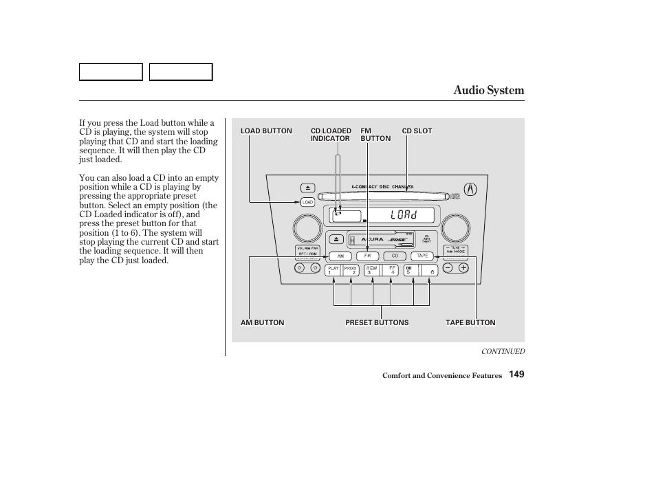 Audio system | Acura 2003 CL - Owner's Manual User Manual | Page 152 / 355
