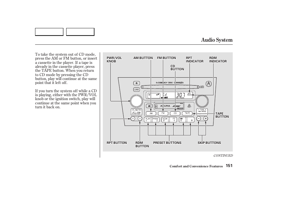Audio system | Acura 2003 CL - Owner's Manual User Manual | Page 154 / 355