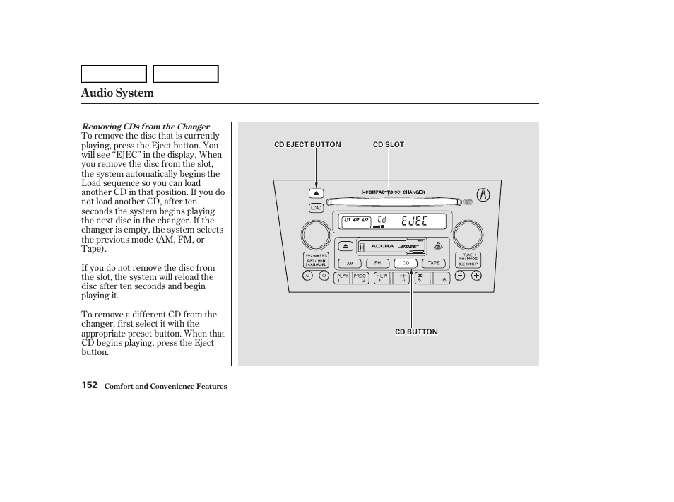 Audio system | Acura 2003 CL - Owner's Manual User Manual | Page 155 / 355