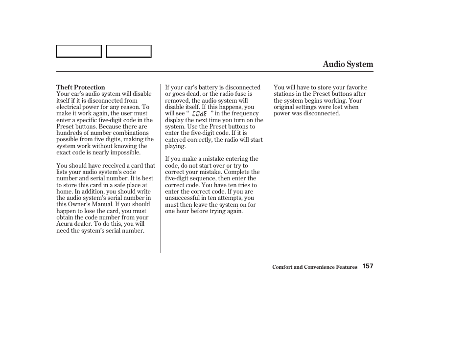 Audio system | Acura 2003 CL - Owner's Manual User Manual | Page 160 / 355
