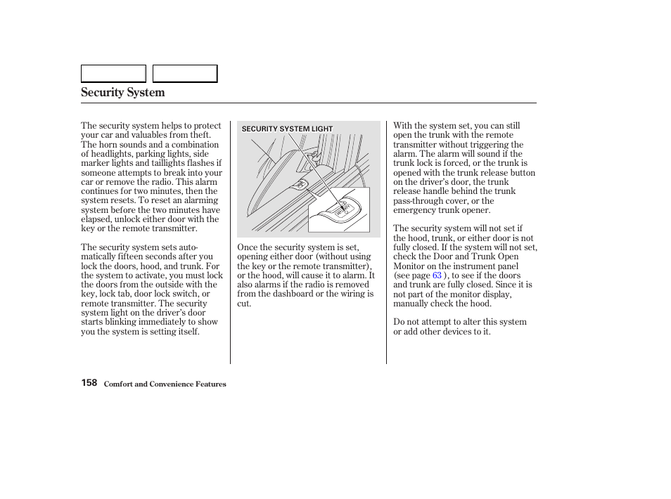 Security system | Acura 2003 CL - Owner's Manual User Manual | Page 161 / 355