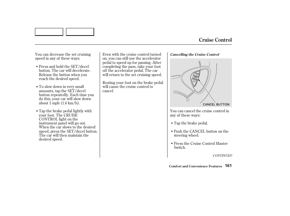Cruise control | Acura 2003 CL - Owner's Manual User Manual | Page 164 / 355