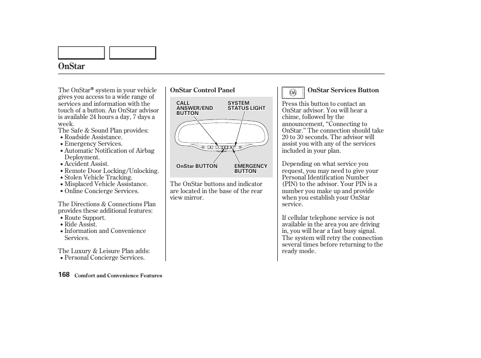 Onstar | Acura 2003 CL - Owner's Manual User Manual | Page 171 / 355