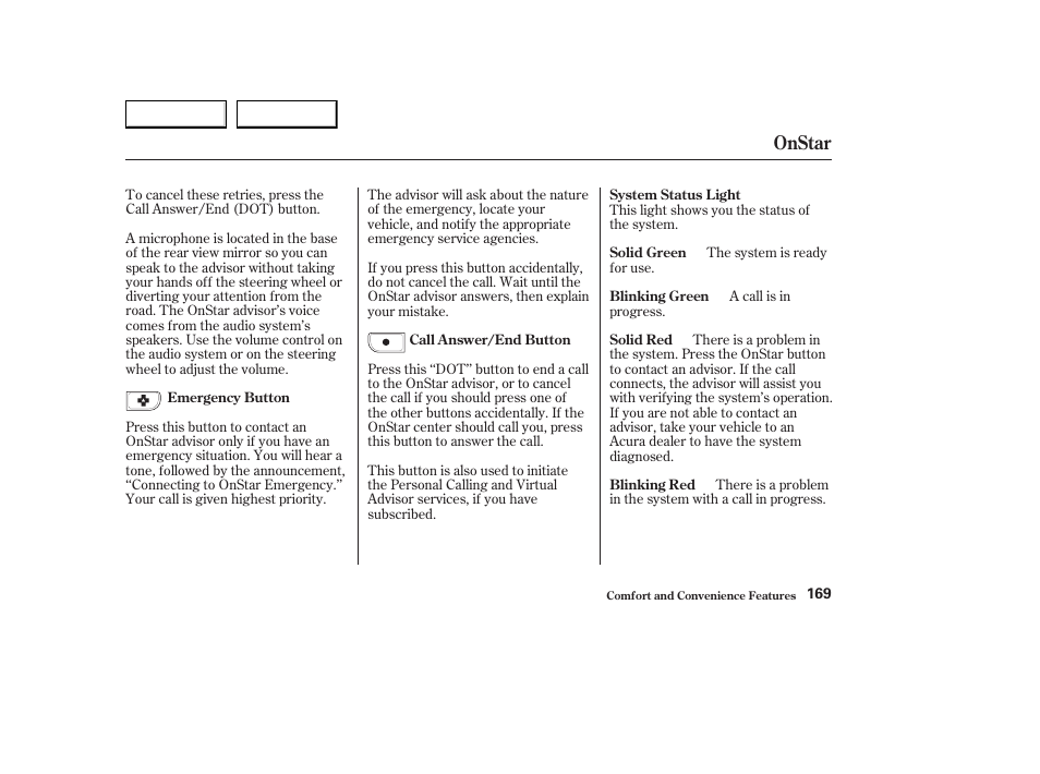 Onstar | Acura 2003 CL - Owner's Manual User Manual | Page 172 / 355