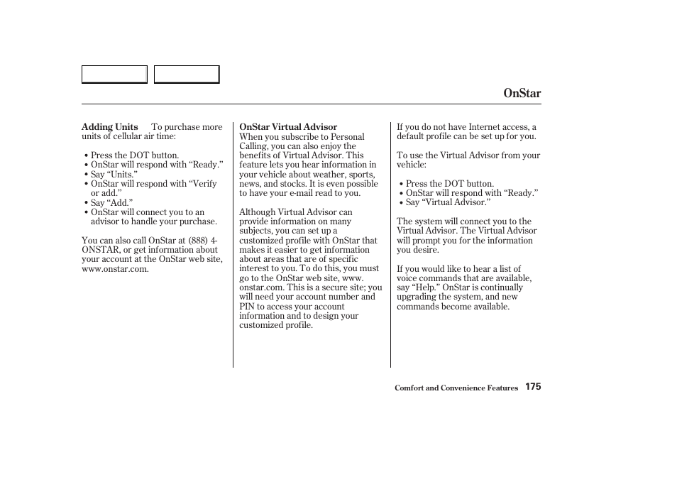 Onstar | Acura 2003 CL - Owner's Manual User Manual | Page 178 / 355