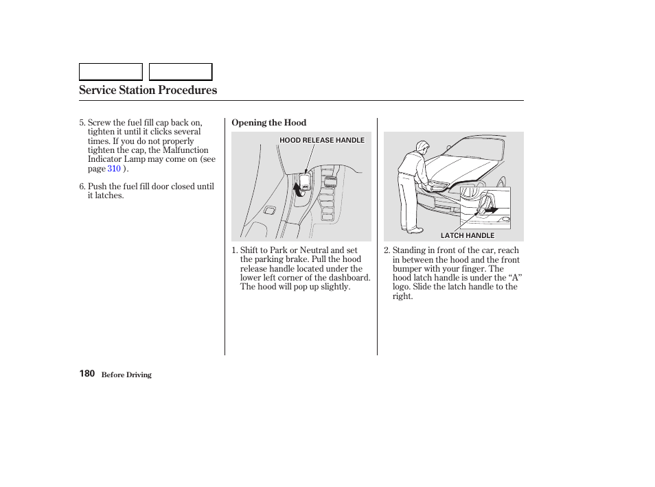 Service station procedures | Acura 2003 CL - Owner's Manual User Manual | Page 183 / 355
