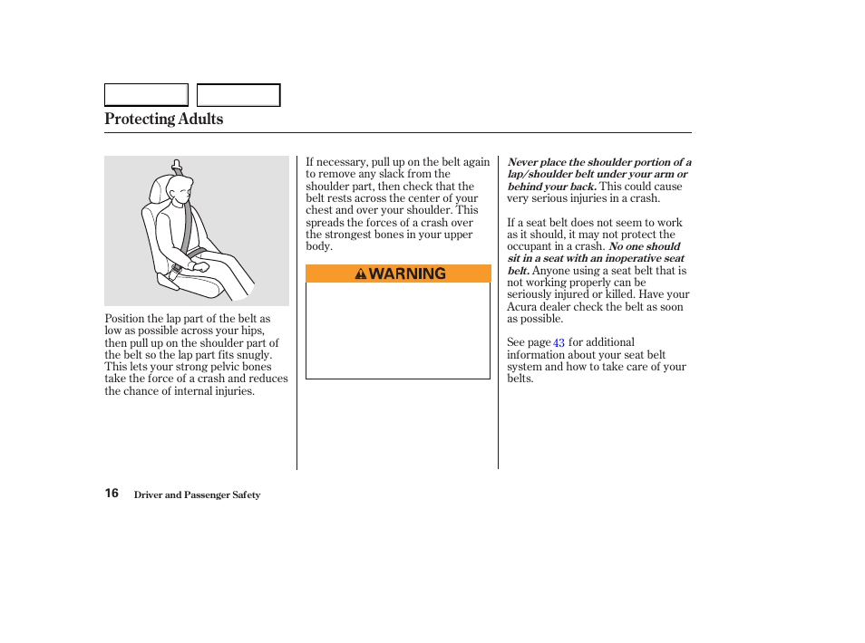 Protecting adults | Acura 2003 CL - Owner's Manual User Manual | Page 19 / 355