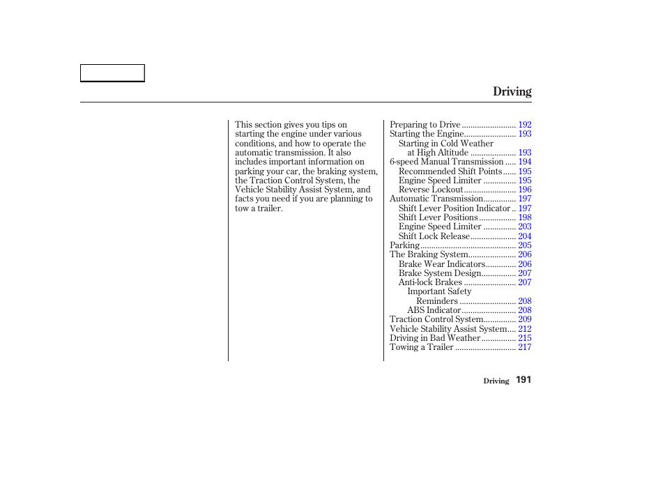 Driving | Acura 2003 CL - Owner's Manual User Manual | Page 194 / 355