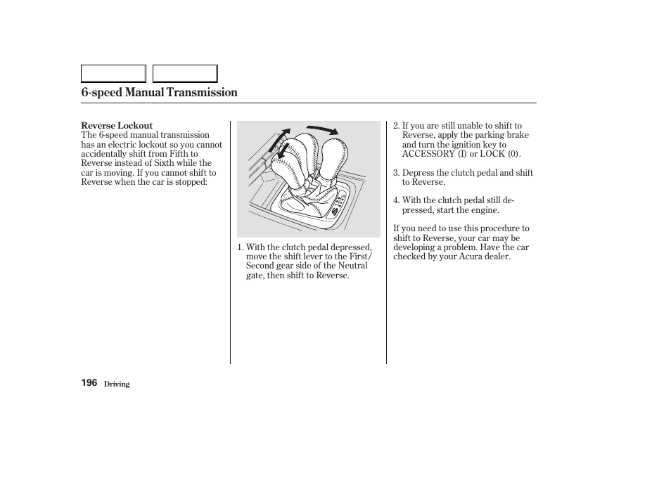 Speed manual transmission | Acura 2003 CL - Owner's Manual User Manual | Page 199 / 355