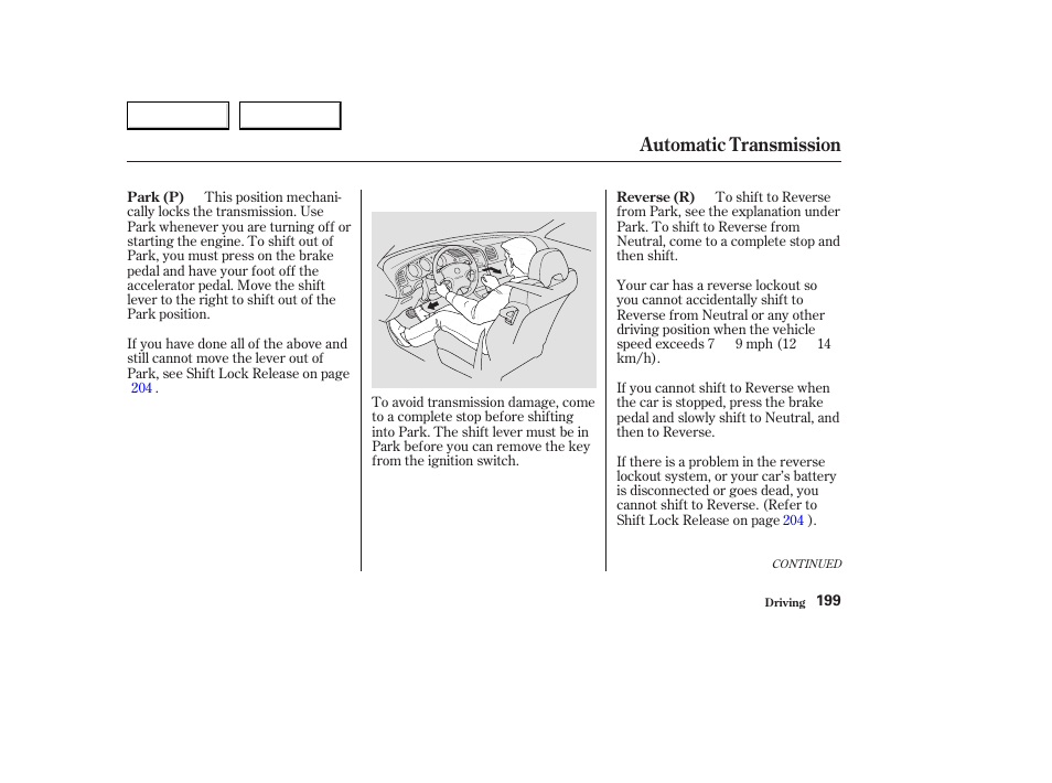 Automatic transmission | Acura 2003 CL - Owner's Manual User Manual | Page 202 / 355