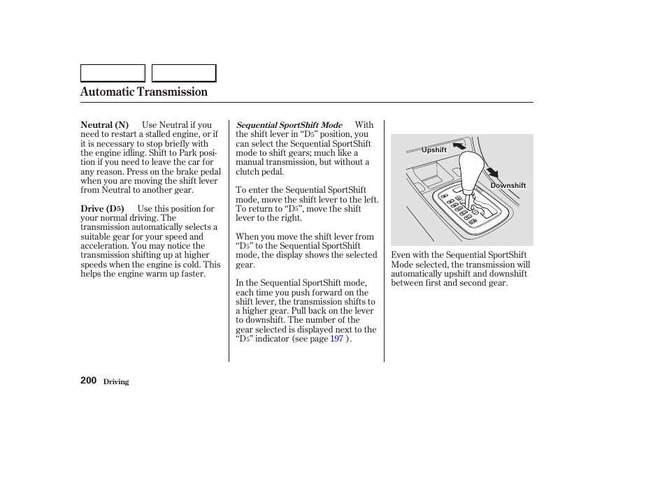 Automatic transmission | Acura 2003 CL - Owner's Manual User Manual | Page 203 / 355