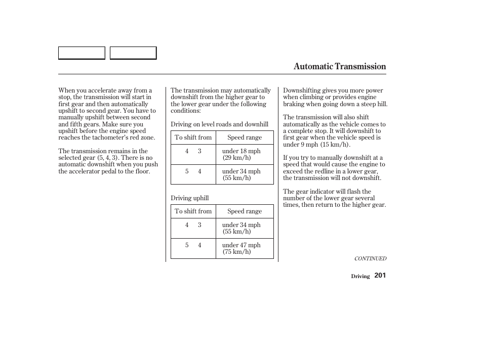 Automatic transmission | Acura 2003 CL - Owner's Manual User Manual | Page 204 / 355