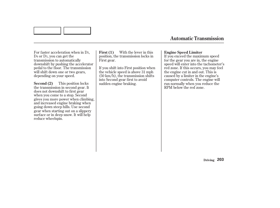 Automatic transmission | Acura 2003 CL - Owner's Manual User Manual | Page 206 / 355