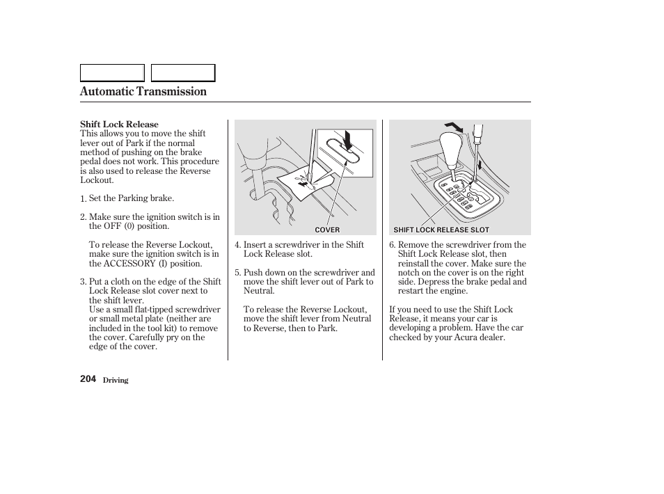 Automatic transmission | Acura 2003 CL - Owner's Manual User Manual | Page 207 / 355