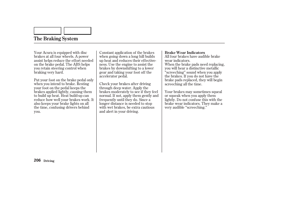 The braking system | Acura 2003 CL - Owner's Manual User Manual | Page 209 / 355
