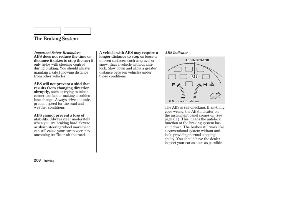 The braking system | Acura 2003 CL - Owner's Manual User Manual | Page 211 / 355
