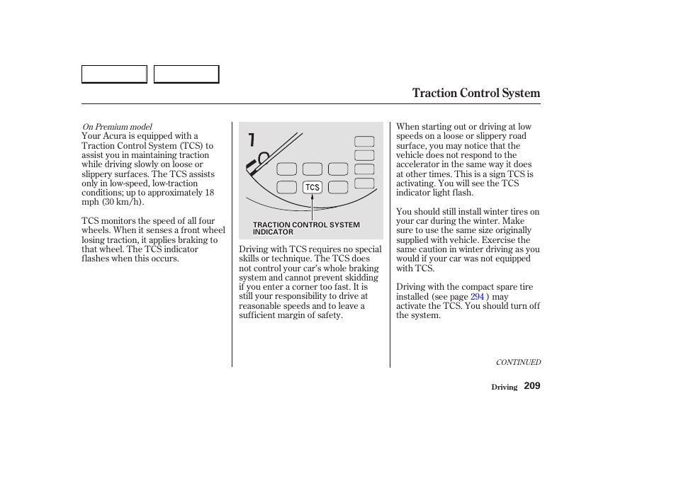 Traction control system | Acura 2003 CL - Owner's Manual User Manual | Page 212 / 355