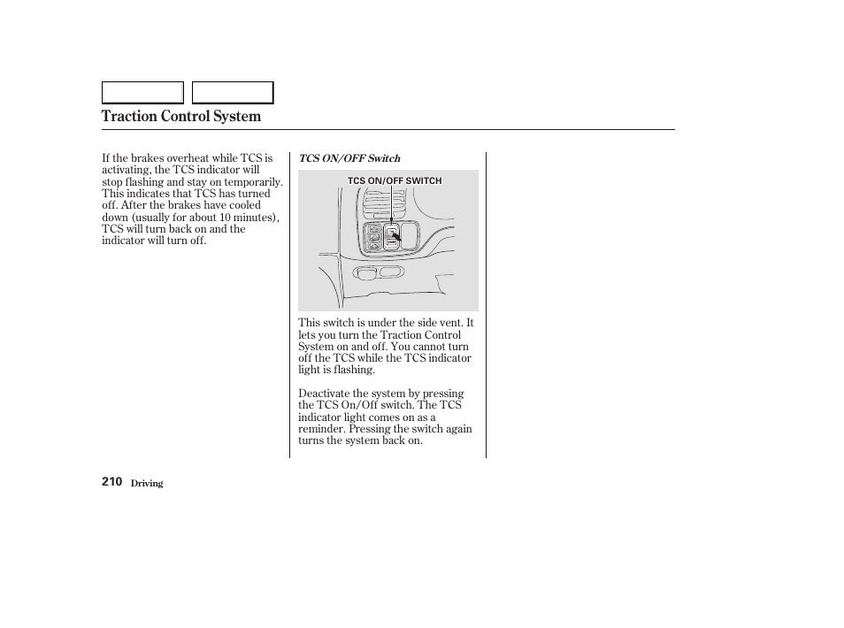 Traction control system | Acura 2003 CL - Owner's Manual User Manual | Page 213 / 355