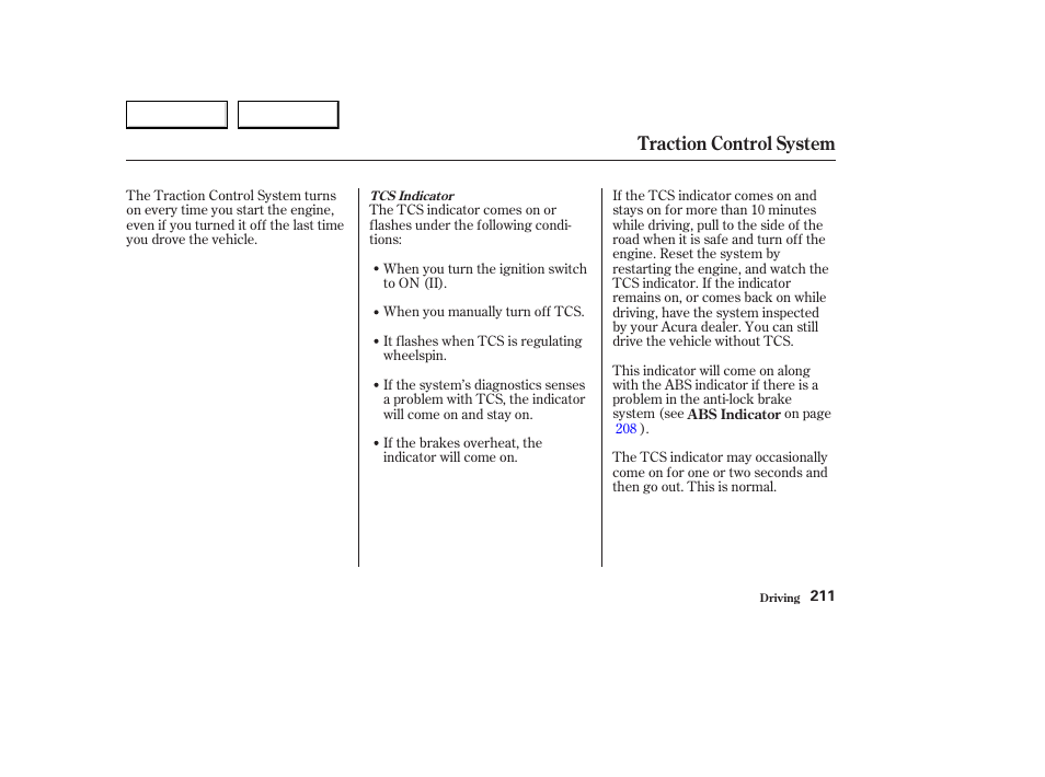 Traction control system | Acura 2003 CL - Owner's Manual User Manual | Page 214 / 355