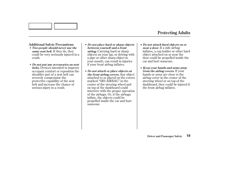 Protecting adults | Acura 2003 CL - Owner's Manual User Manual | Page 22 / 355