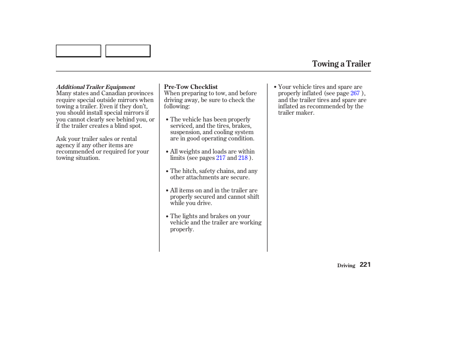 Towing a trailer | Acura 2003 CL - Owner's Manual User Manual | Page 224 / 355