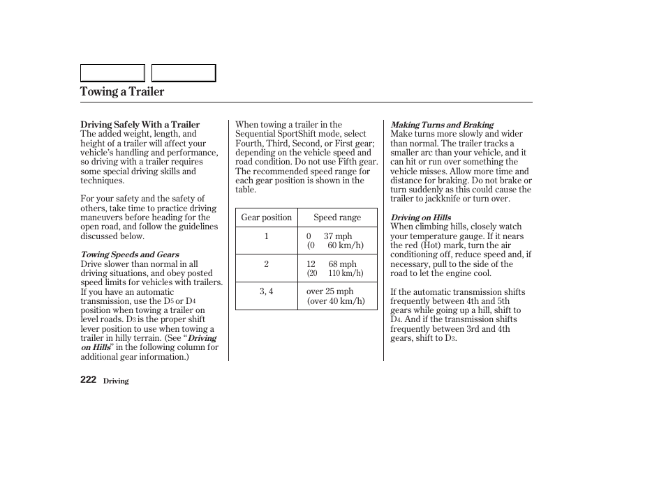 Towing a trailer | Acura 2003 CL - Owner's Manual User Manual | Page 225 / 355