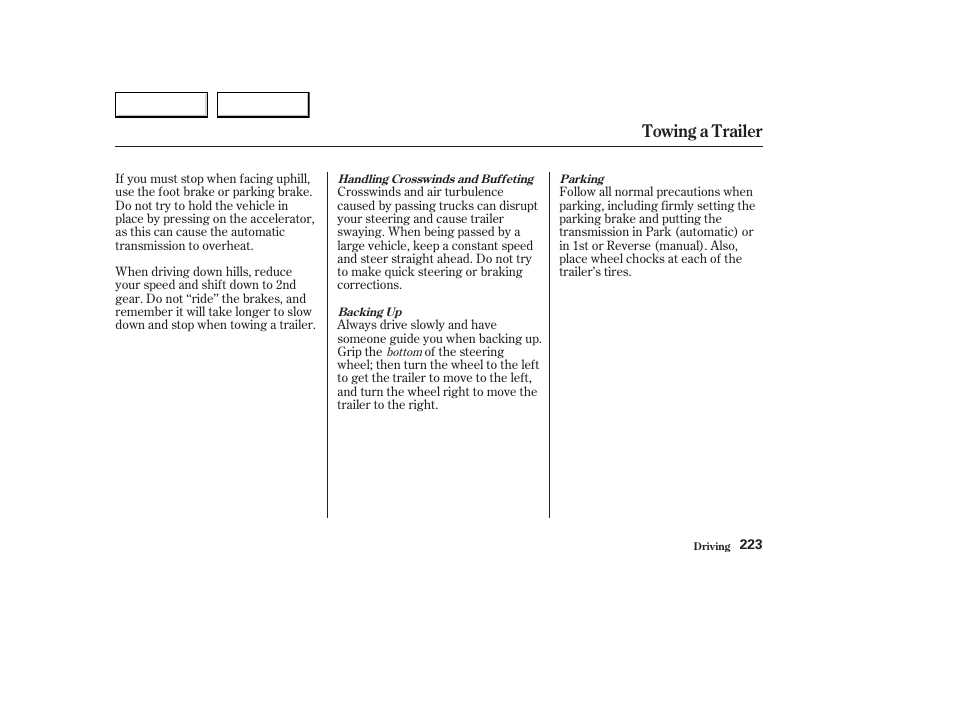 Towing a trailer | Acura 2003 CL - Owner's Manual User Manual | Page 226 / 355