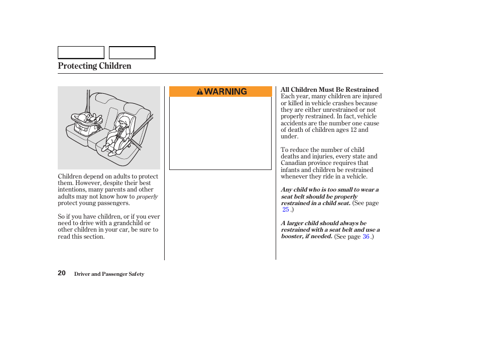 Protecting children | Acura 2003 CL - Owner's Manual User Manual | Page 23 / 355